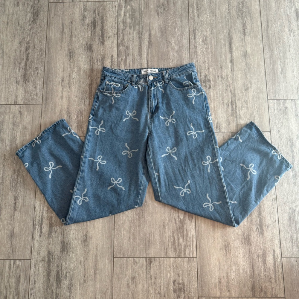 Gogo Blue Jeans with White Bow Pattern